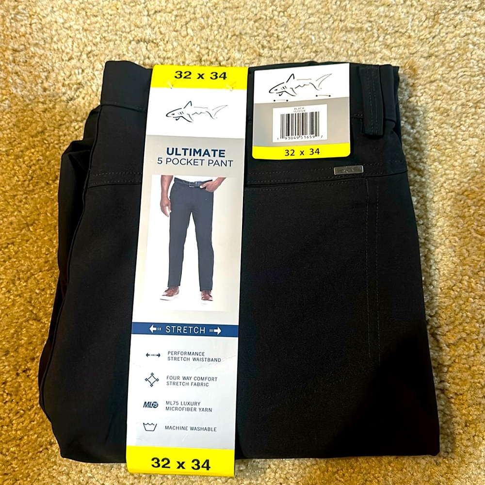 NWT Greg Norman Men's Ultimate 5 Pocket Black Pants Size 32 x 34